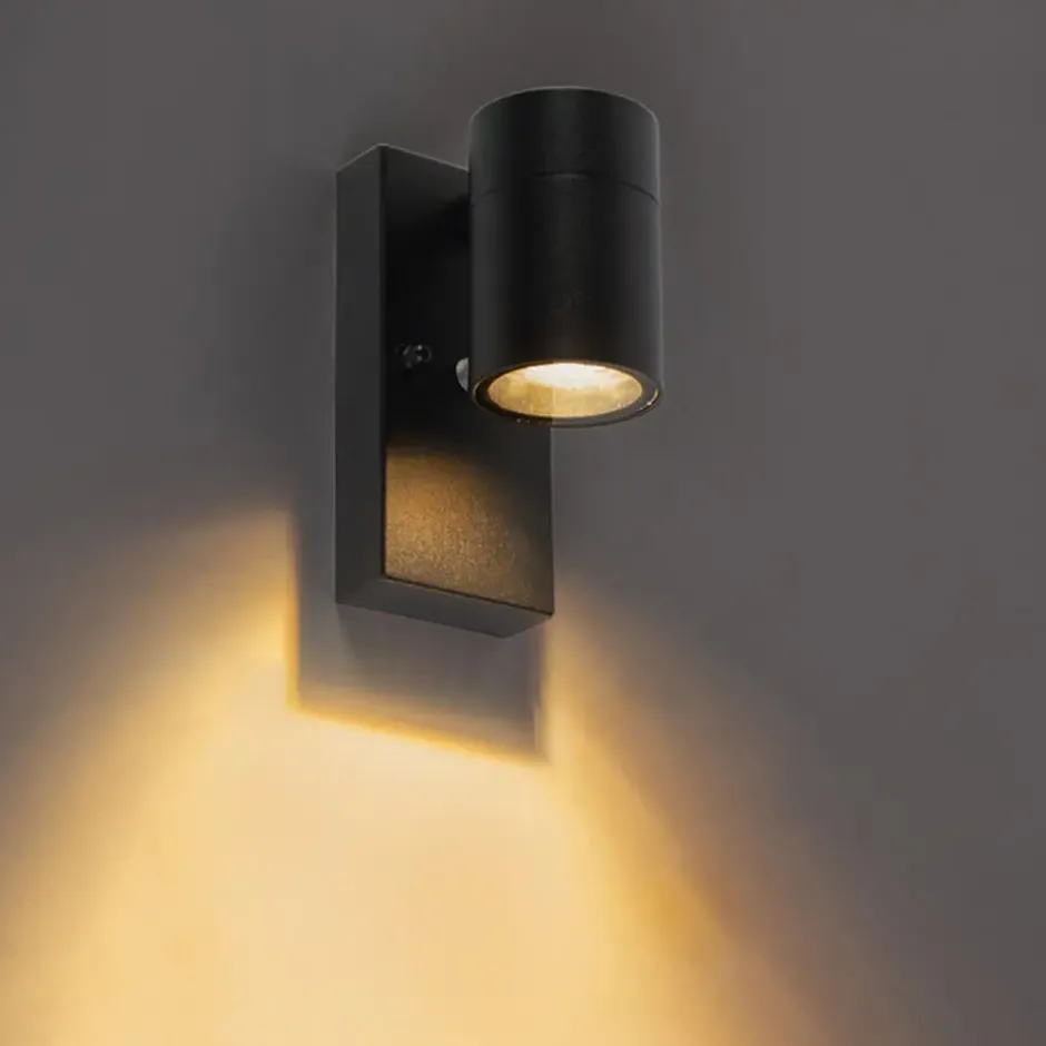 Qazqa wandlamp met daglichtsensor solo zwart gu10