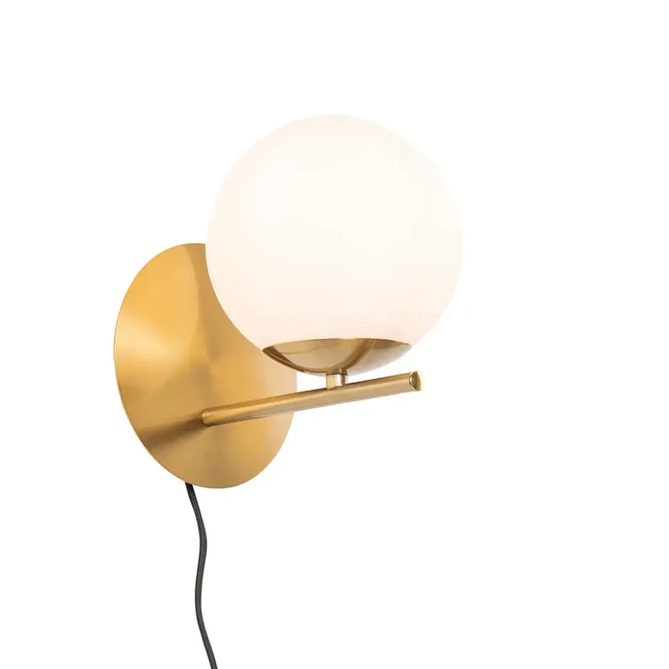 Qazqa wandlamp met glas flore goudkleurig e14