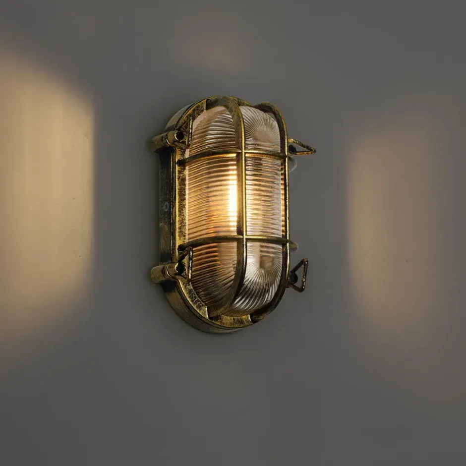 Qazqa wandlamp met glas nautica goudkleurig e27