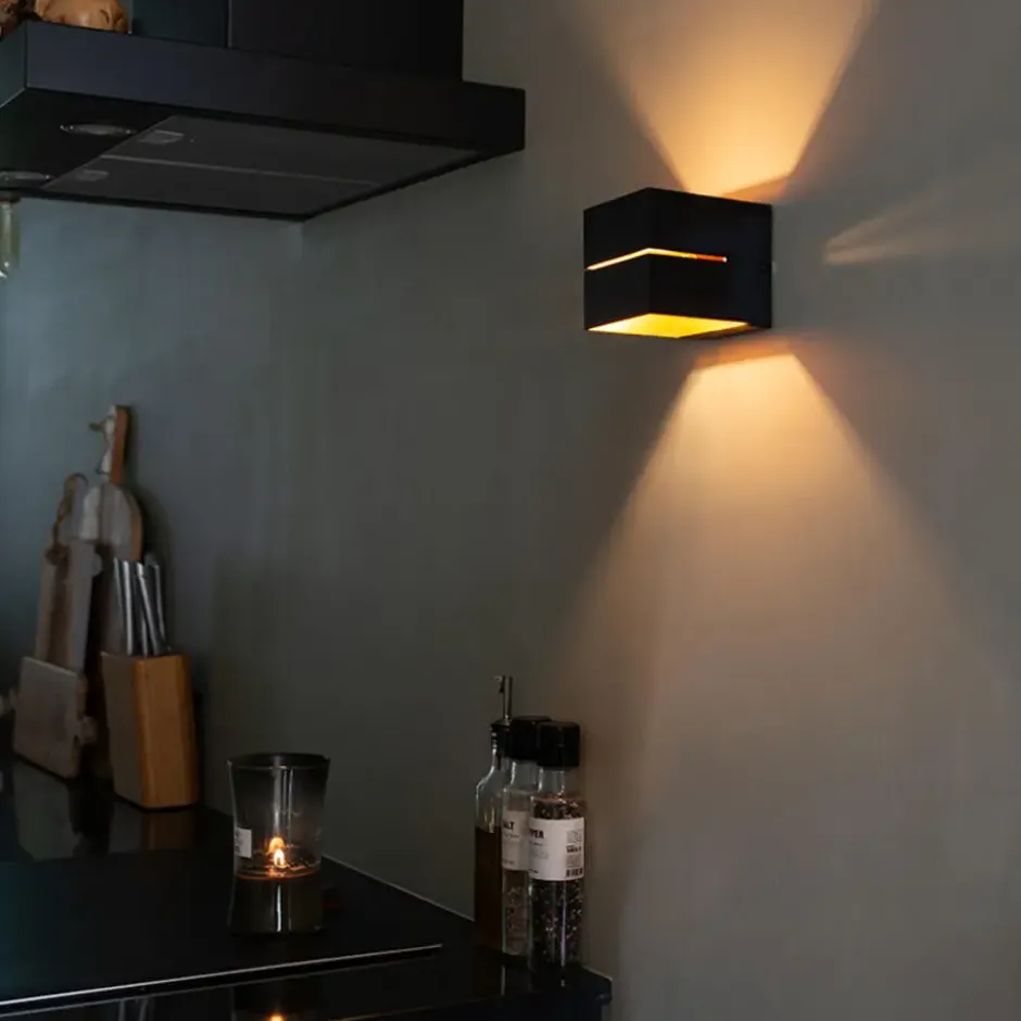 Qazqa wandlamp transfer groove zwart g9