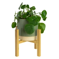 QUVIO Bloempotstandaard 4-poot hout - Lichtbruin - L
