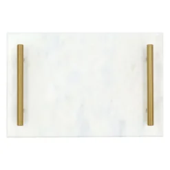 QUVIO Dienblad met gouden hendels - Marmer - Wit