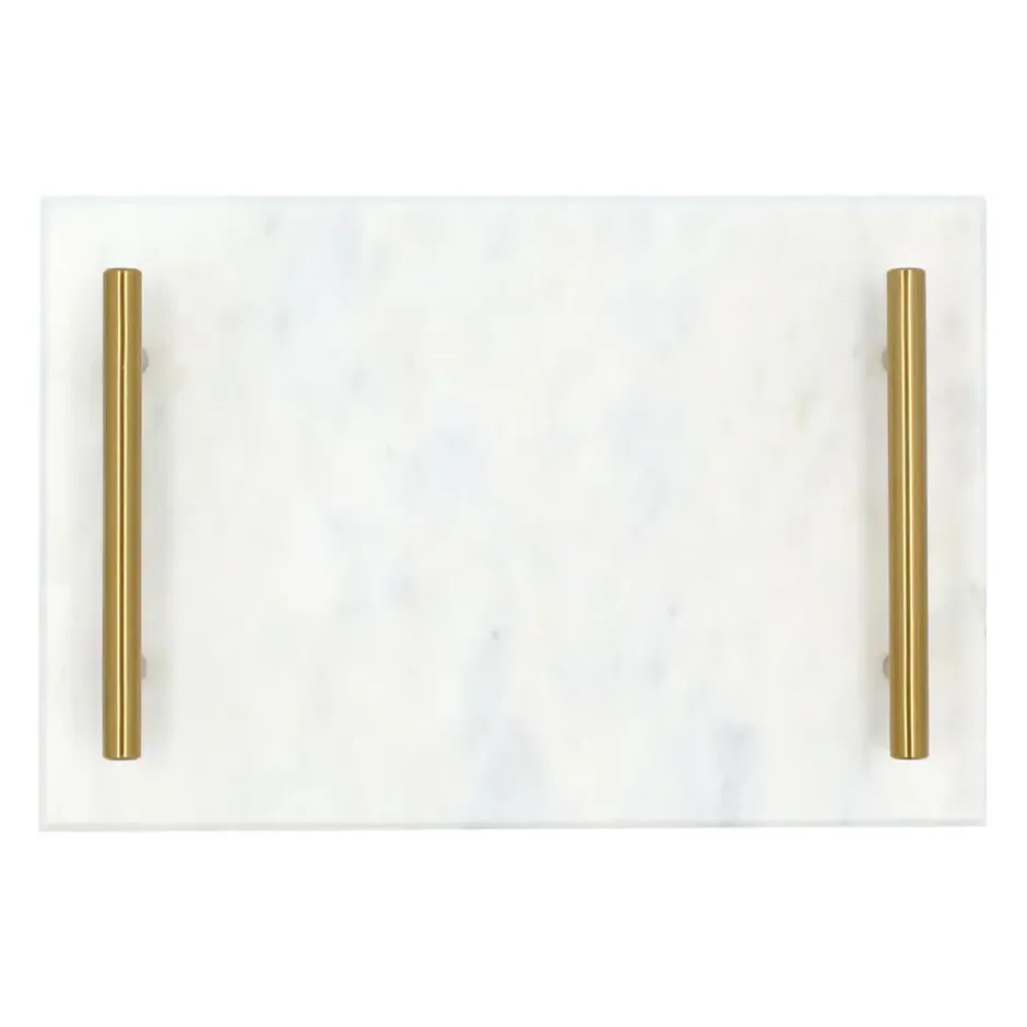 QUVIO Dienblad met gouden hendels - Marmer - Wit