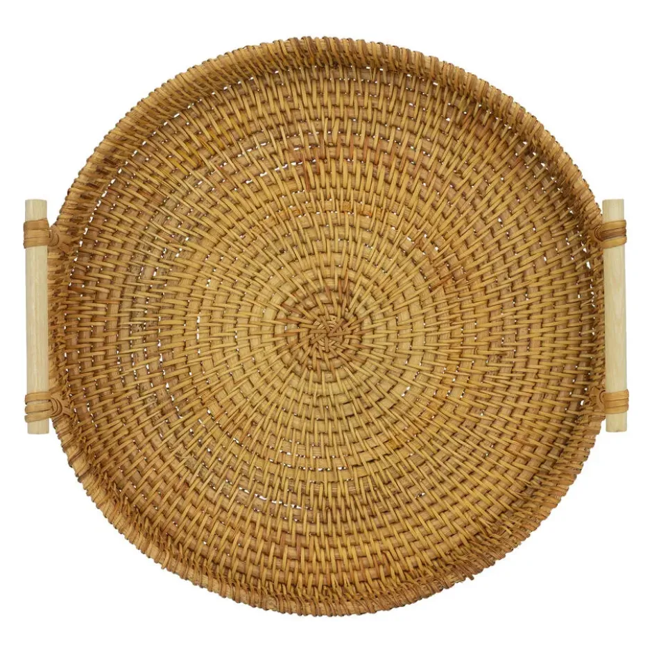 QUVIO Dienblad met handvaten rond - 28 cm - Rotan