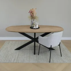 QUVIO Eettafel Sofia– Deens ovaal – 180x90 cm – Kruispoot – Naturel