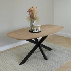 QUVIO Eettafel Sofia– Deens ovaal – 180x90 cm – Kruispoot – Naturel