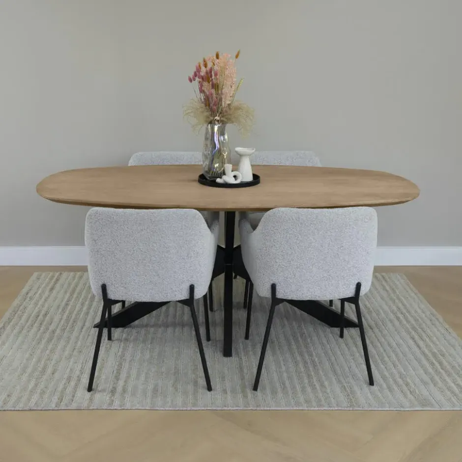 QUVIO Eettafel Sofia– Deens ovaal – 180x90 cm – Kruispoot – Naturel