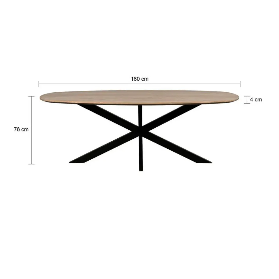 QUVIO Eettafel Sofia– Deens ovaal – 180x90 cm – Kruispoot – Naturel