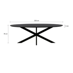 QUVIO Eettafel Sofia – Ovaal – 220x100 cm – Kruispoot – Zwart