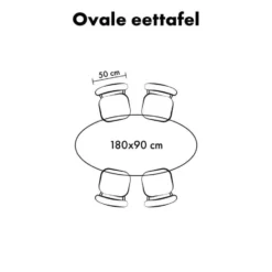 QUVIO Eettafel Sofia – Ovaal – 180x90 cm – Kruispoot – Zwart