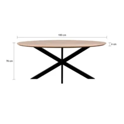 QUVIO Eettafel Sofiaā Ovaal ā 180x90 cm ā Kruispoot ā Naturel