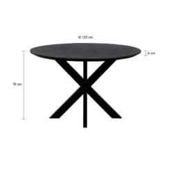 QUVIO Eettafel Sofia – Rond – Ø120 – Kruispoot – Mangohout – Zwart
