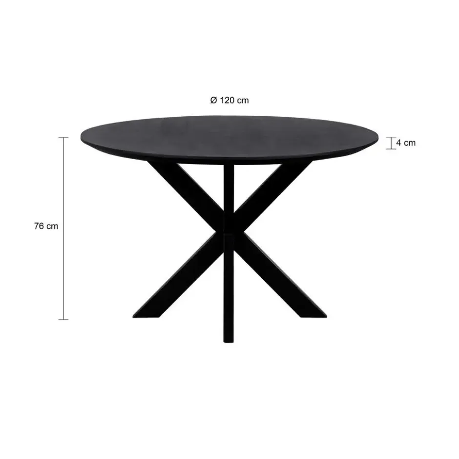 QUVIO Eettafel Sofia – Rond – Ø120 – Kruispoot – Mangohout – Zwart