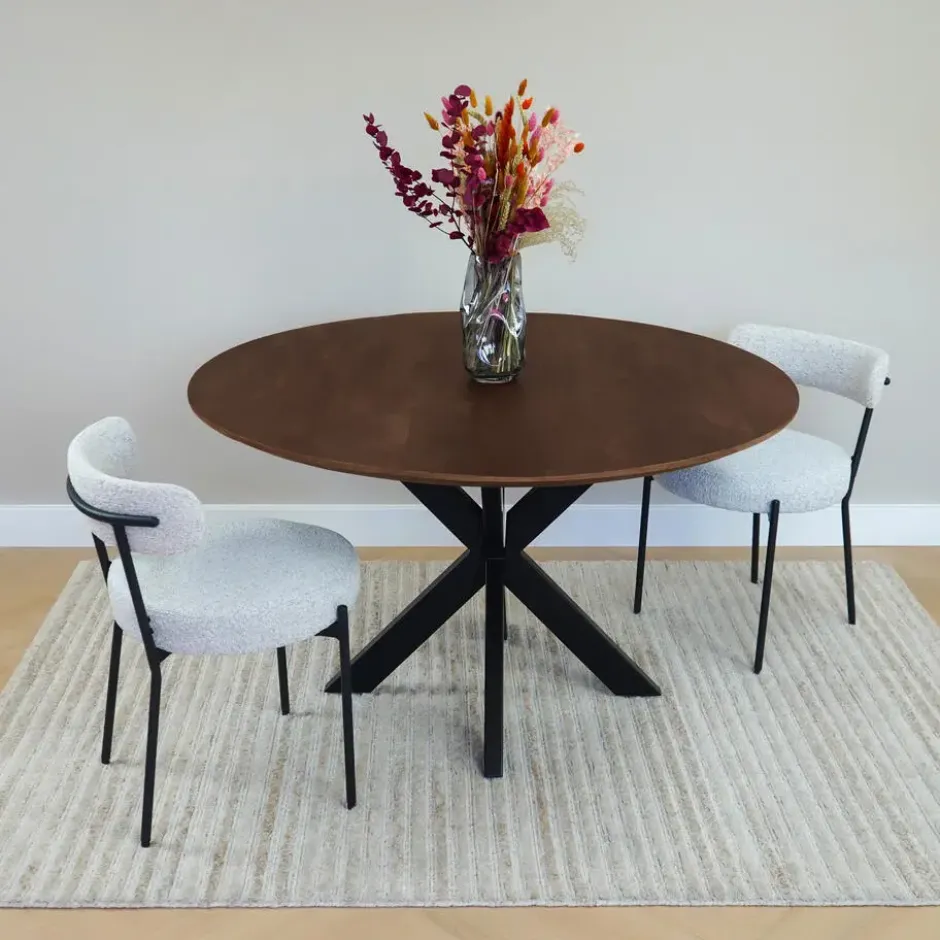 QUVIO Eettafel Sofia – Rond – Ø130 – Kruispoot – Bruin