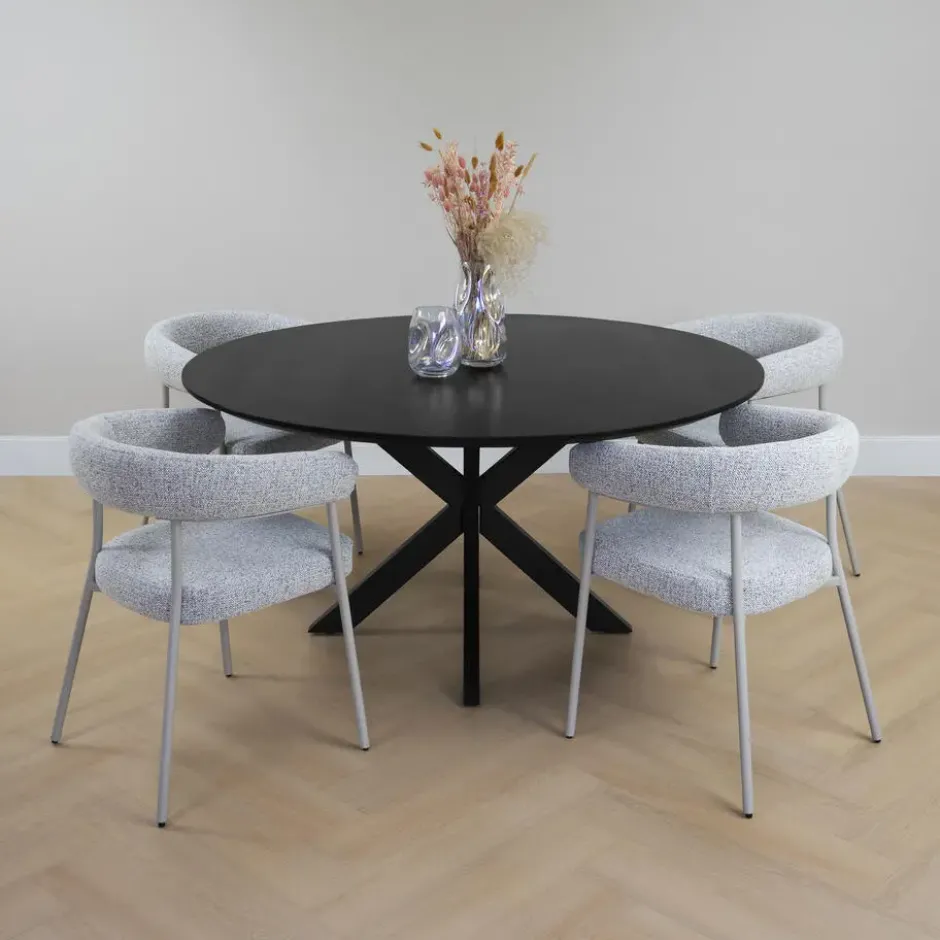 QUVIO Eettafel Sofia - Rond - Kruispoot - FSC® - ø150 cm - Zwart