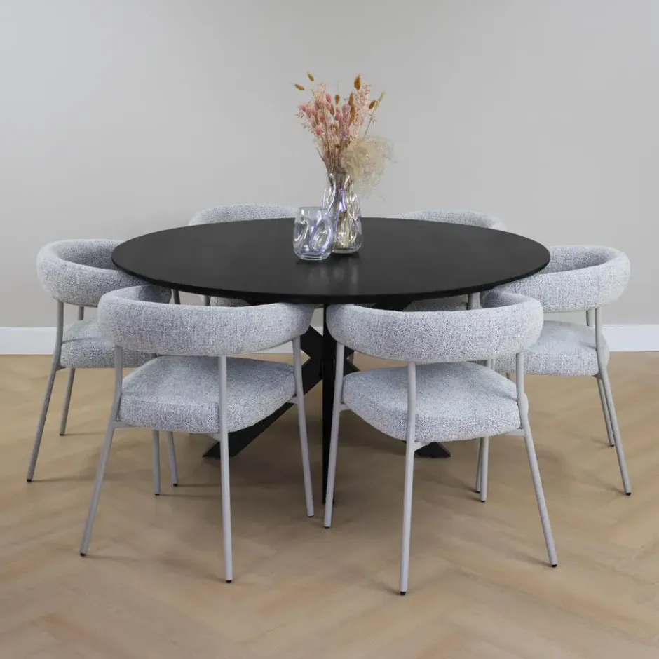 QUVIO Eettafel Sofia - Rond - Kruispoot - FSC® - ø150 cm - Zwart