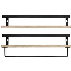 QUVIO Houten wandplank met metalen stang voor keuken