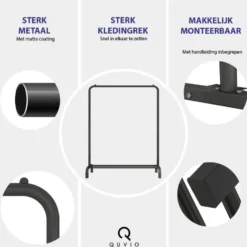 QUVIO Kledingrek met schoenen opbergruimte zwart