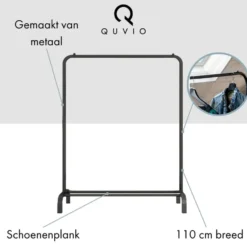QUVIO Kledingrek met schoenen opbergruimte zwart