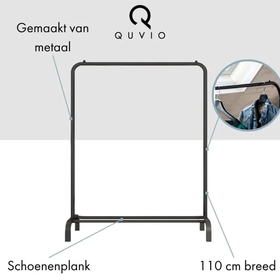 QUVIO Kledingrek met schoenen opbergruimte zwart