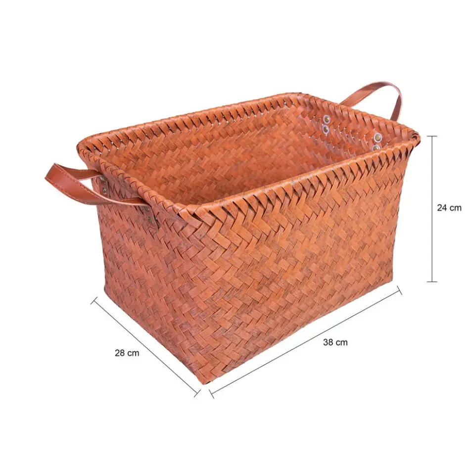 QUVIO Opbergmand gevlochten - Rechthoek - Rotan - 38x28x24 cm - Bruin