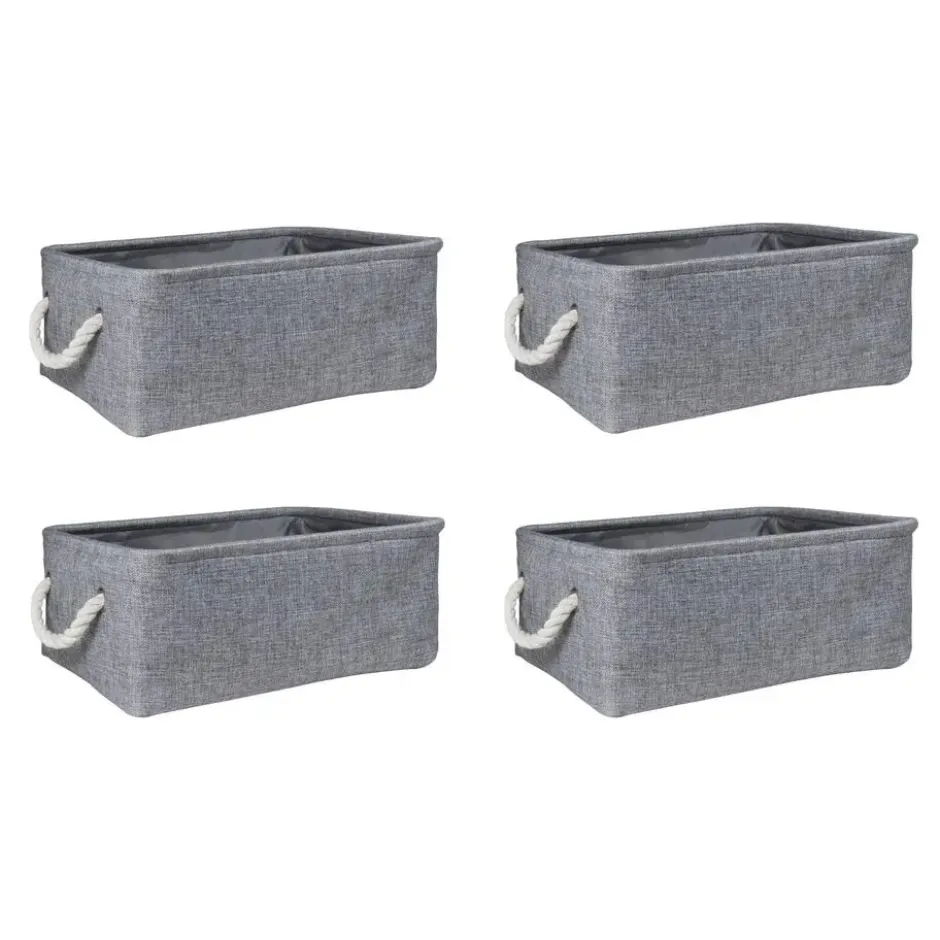 QUVIO Opbergmand met handvaten van touw - Grijs - M - Set van 4
