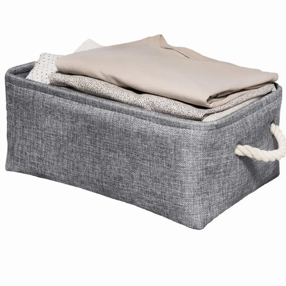 QUVIO Opbergmand met handvaten van touw - Grijs - M - Set van 4