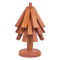 QUVIO Pannenonderzetters - Boomvormige standaard - Set van 3 - Hout