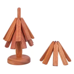 QUVIO Pannenonderzetters - Boomvormige standaard - Set van 3 - Hout