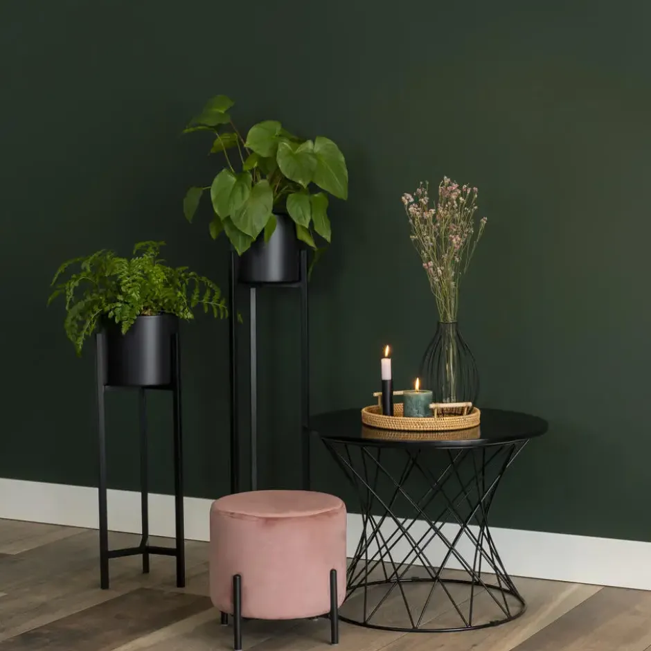 QUVIO Poef met vier metalen poten - Velvet - Vintage roze