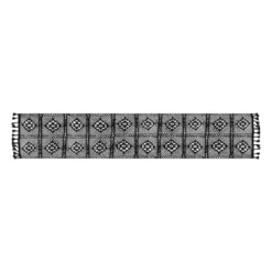 QUVIO Tafelloper gehaakt met fransjes - 300 x 24 cm - Katoen - Zwart