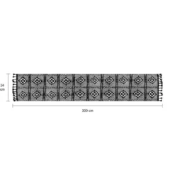 QUVIO Tafelloper gehaakt met fransjes - 300 x 24 cm - Katoen - Zwart