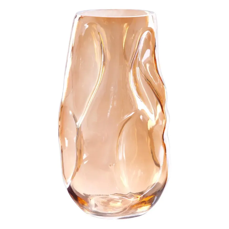 QUVIO Vaas gekreukt - Maat L - Glas - Beige