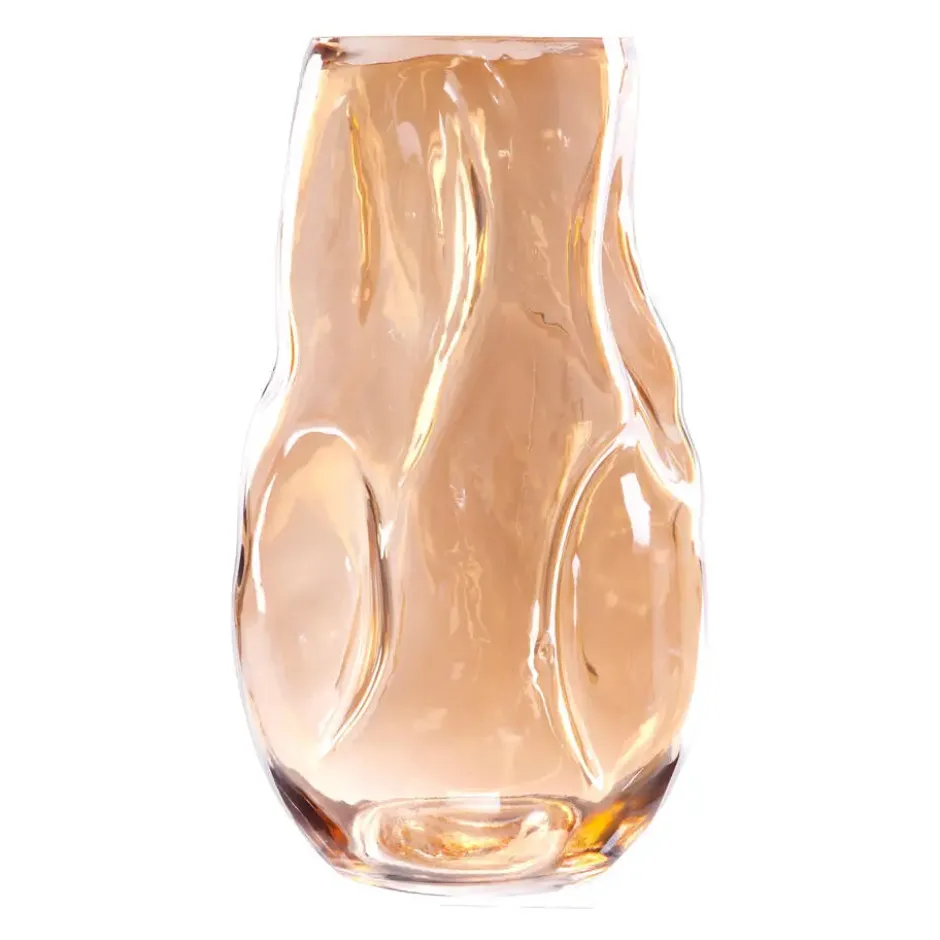 QUVIO Vaas gekreukt - Maat L - Glas - Beige