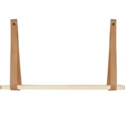 QUVIO Wandplank met leren riemen – Hout – PU leer – 16 x 50 x 25 cm