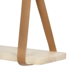 QUVIO Wandplank met leren riemen – Hout – PU leer – 16 x 50 x 25 cm