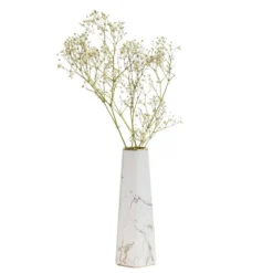 QUVIO Zeshoekige vaas, keramiek - Wit met goud marble look - S