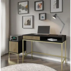Ravenna Kaptafel - Mat zwart / Artisan eik- Metaal