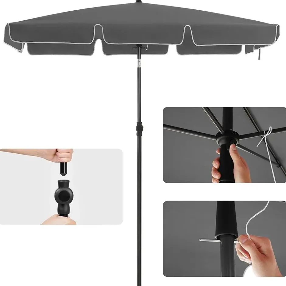 Rechthoekige Parasol - Kantelbaar- Bescherming - 200 x 125 cm - Grijs