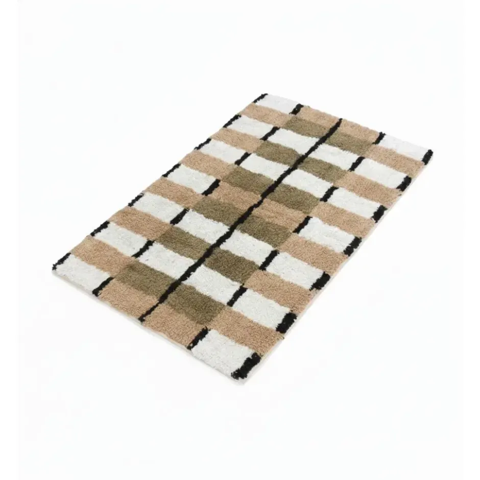 Rechthoekig katoenen tapijt met bruine en ecru motieven 90 x 60 cm