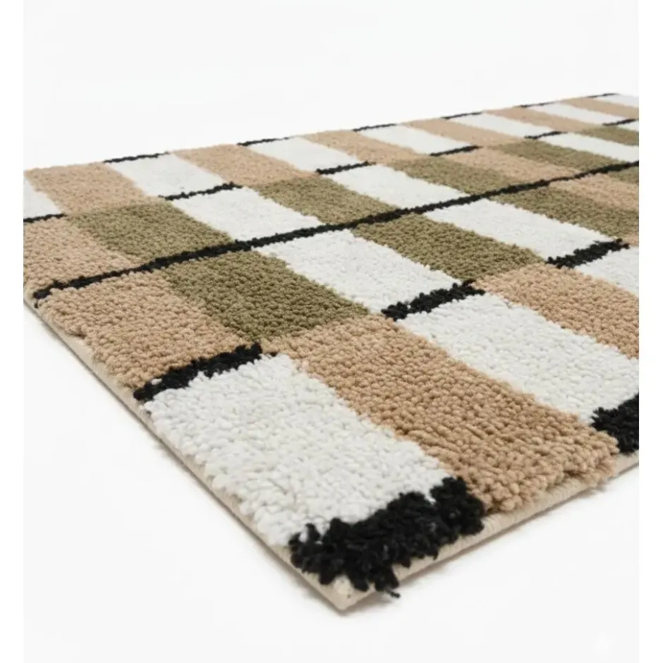 Rechthoekig katoenen tapijt met bruine en ecru motieven 120 x 180 cm