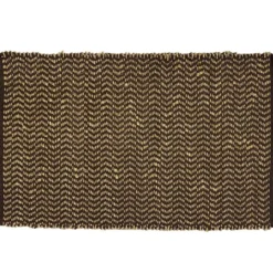 Rechthoekig katoenen tapijt met beige en zwarte motieven 90 x 60 cm