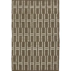 Rechthoekig katoenen tapijt met bruine en ecru motieven 90 x 60 cm