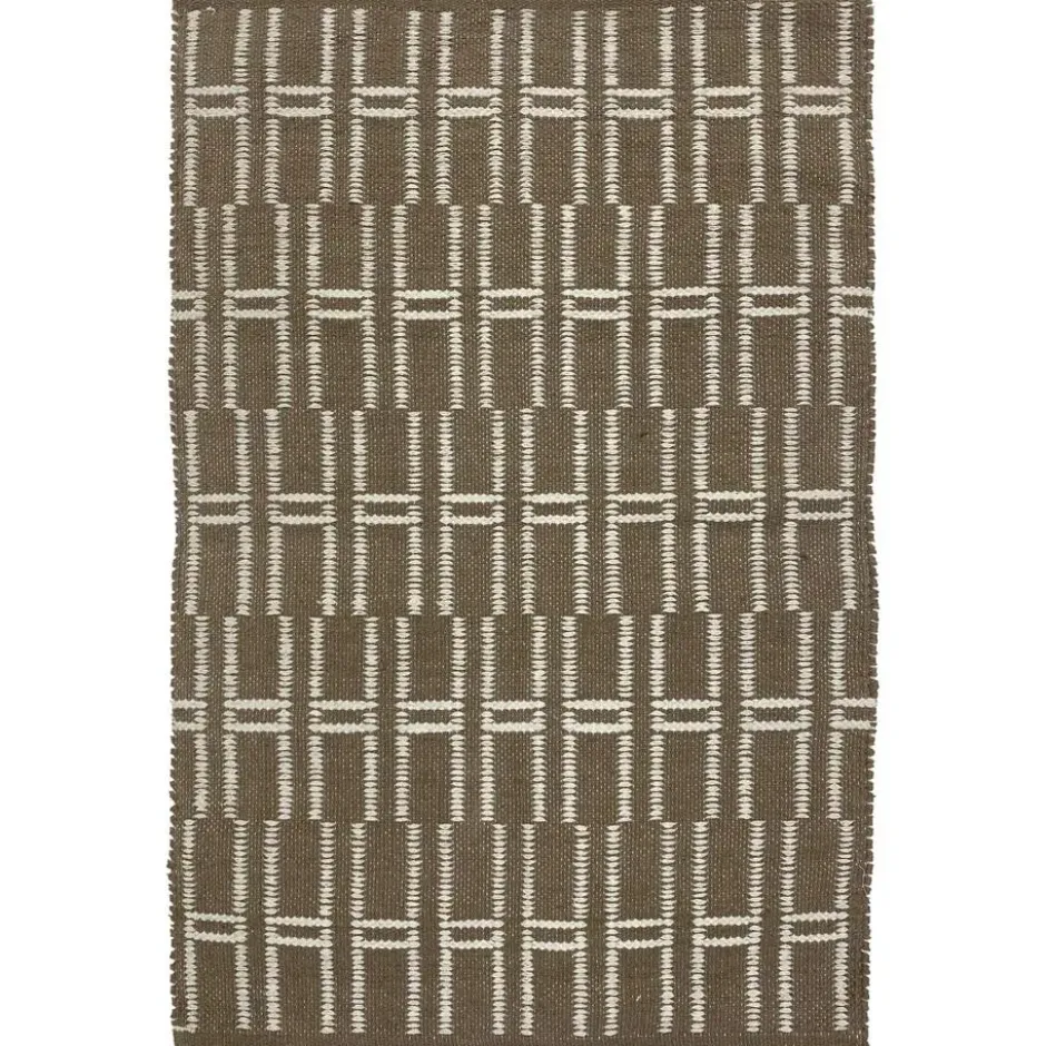 Rechthoekig katoenen tapijt met bruine en ecru motieven 90 x 60 cm
