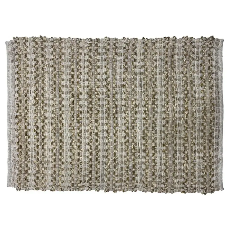 Rechthoekig katoenen tapijt met bruine en ecru motieven 90 x 60 cm