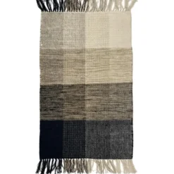 Rechthoekig katoenen tapijt met beige en zwarte motieven 90 x 60 cm