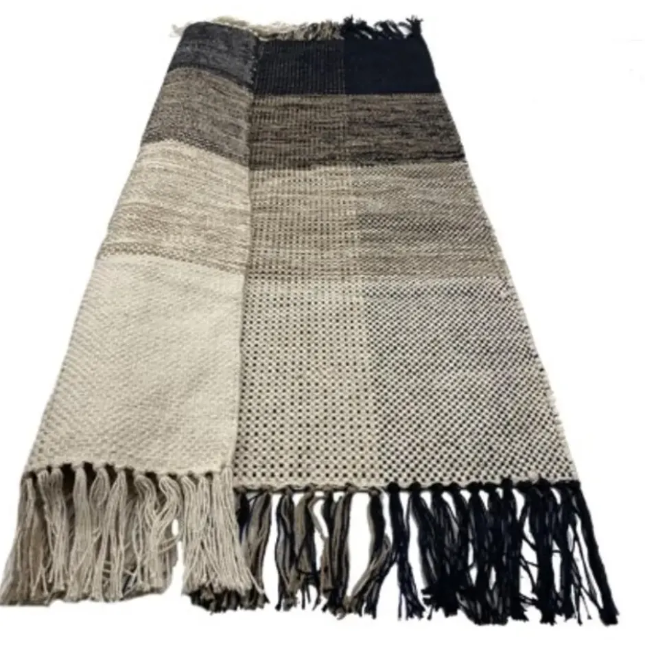 Rechthoekig katoenen tapijt met beige en zwarte motieven 90 x 60 cm