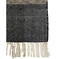 Rechthoekig katoenen tapijt met beige en zwarte motieven 90 x 60 cm