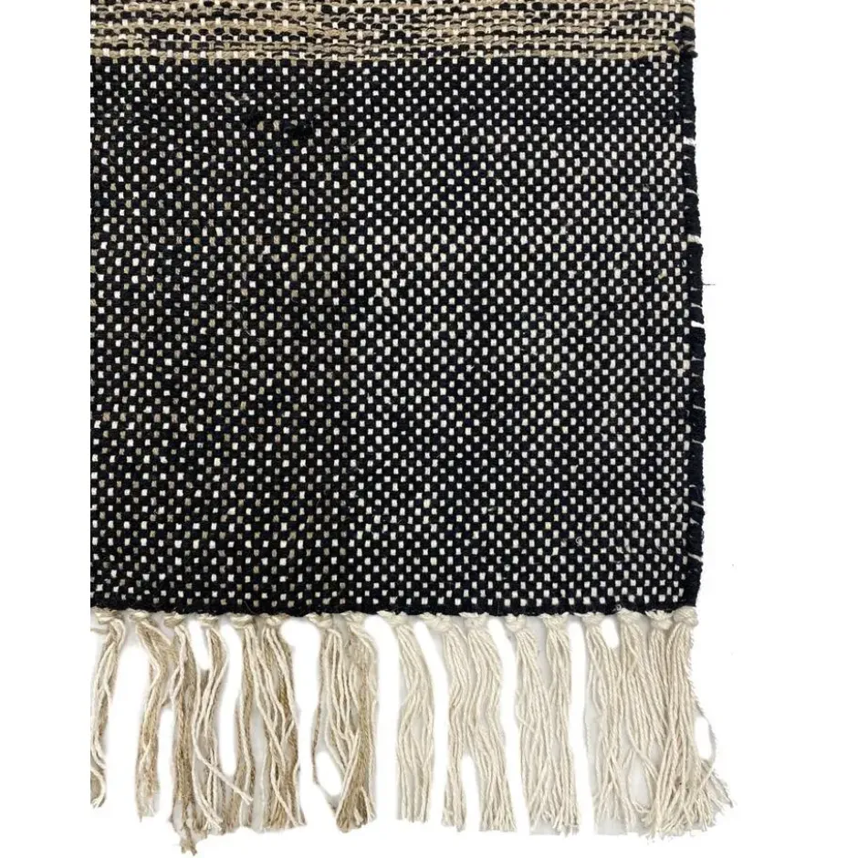 Rechthoekig katoenen tapijt met beige en zwarte motieven 90 x 60 cm