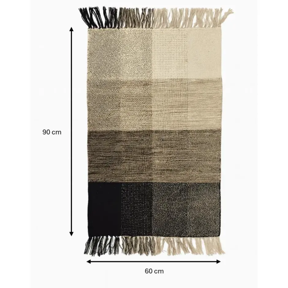 Rechthoekig katoenen tapijt met beige en zwarte motieven 90 x 60 cm